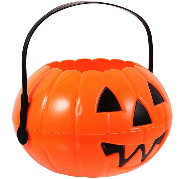 Håndholdt græskarsspand i plast til Halloween-slik til fest
