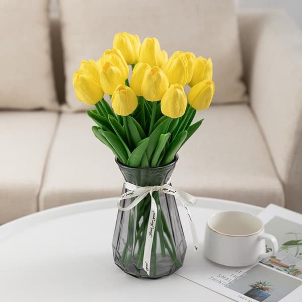 Sæt med 10 gule kunstige tulipaner af latex