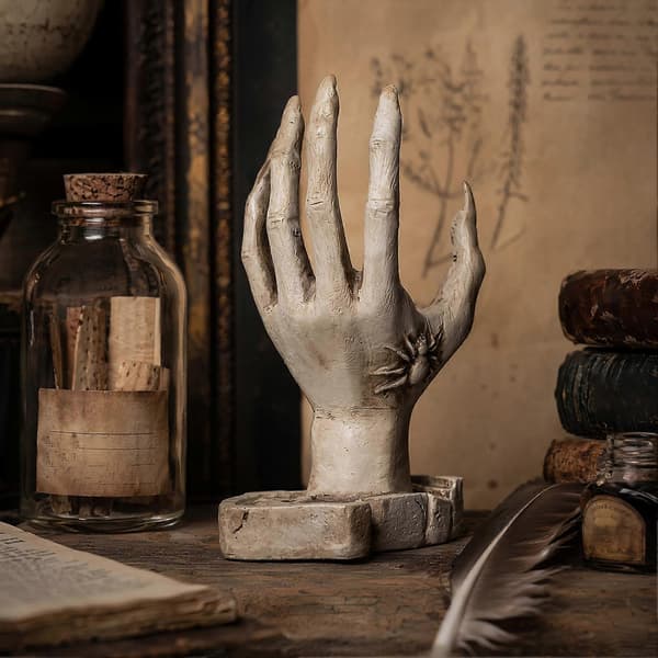 Hånd-lysestake – Resin-edderkopphånd – til Halloween-festdekor White