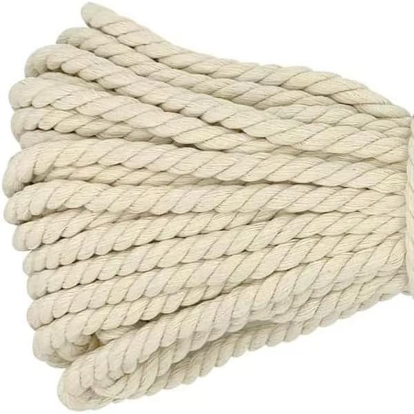 Makramérep, tjockt rep, stort flätat bomullsrep, 8 mm x 20 m beige