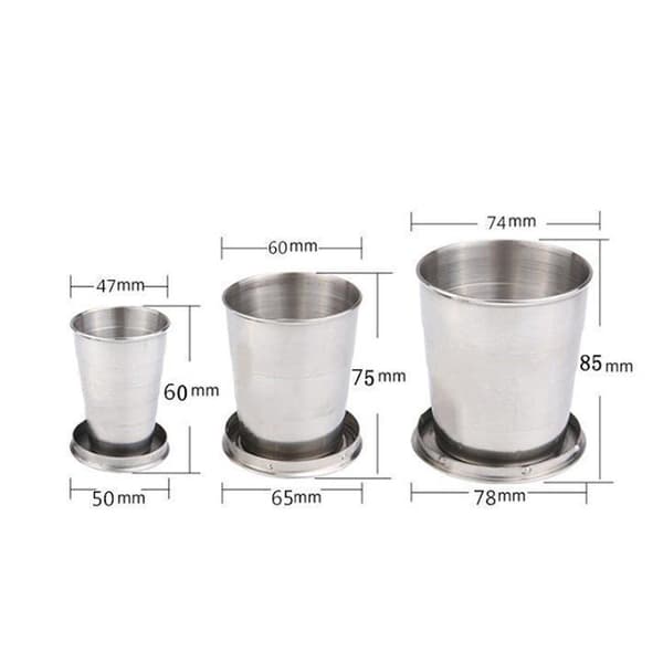 Sammenklappelig krus i rustfrit stål, 3-pak