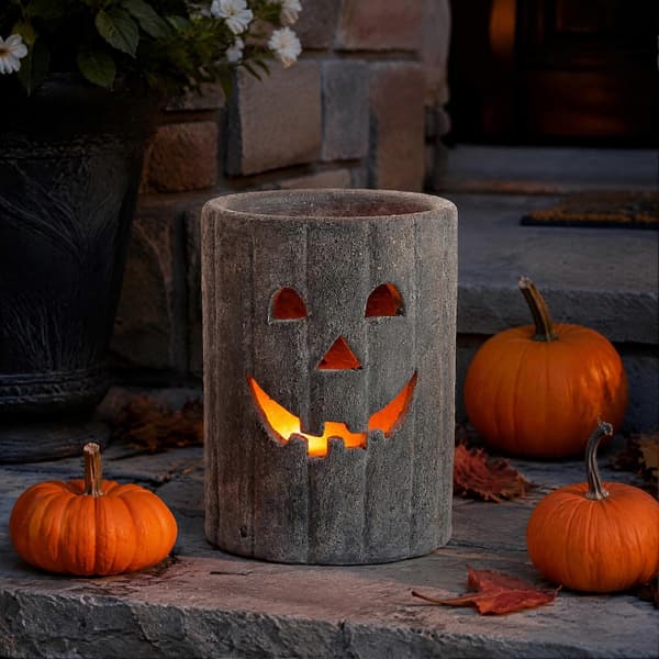 Lysestake i harpiks formet som gresskar – Hul Halloween-dekor Grey