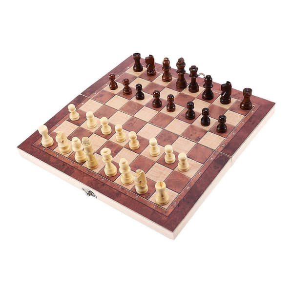 2X 3 i 1 Trä Internationellt Schackset Brädspel Resespel Schack Backgammon Dam Underhållning Brown
