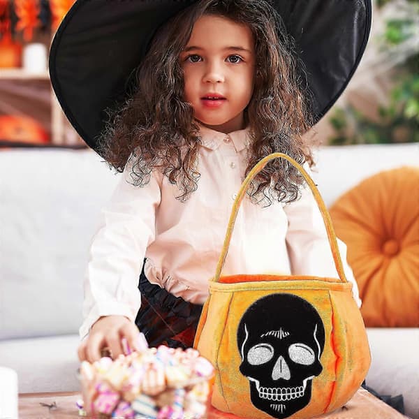 Halloween-godiskorg formad som pumpa, orange tyg, för barn, rymmer godis, 1-pack