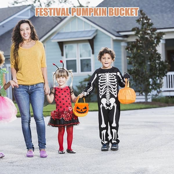 Halloween-godteribøtte til dekorasjon, 5 stk. oransje gresskar-godteribøtter