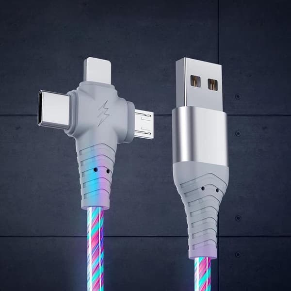 3-i-1 - 2A Lader LED for iPhone, Samsung, Huawei, Xiaomi m.fl._jar Blå Blå blue