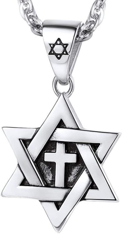 Hett 2025 Davidsstjerne vedhæng, rustfrit stål, lang halskæde, velegnet til fritid/fest/begivenhed Silver Cross