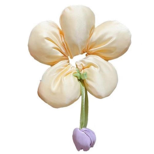 Blomsterformet scrunchie-hårstrikk for jenter, elastisk hårstrikk for barn, stoffsløyfer, hestehaleholder, barnetilbehør, rosa Beige