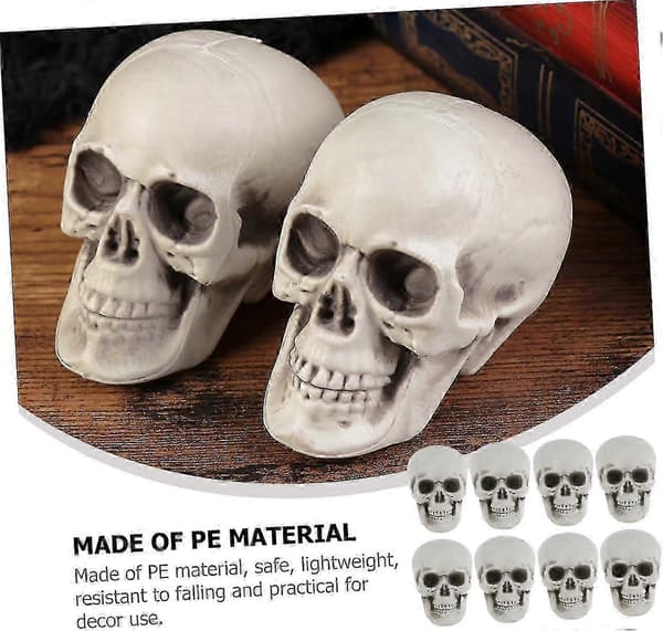 Simuleret kranie-dekoration - 8 stk. mini plastik Halloween-sæt