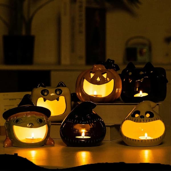 Halloween-lysestaker med festlig gresskardesign for borddekorasjon inne og ute