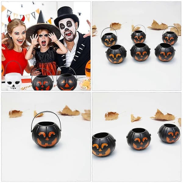 Halloween-godteribøtte i plast, gresskarbøtte for oppbevaring av godteri, 6 stk.