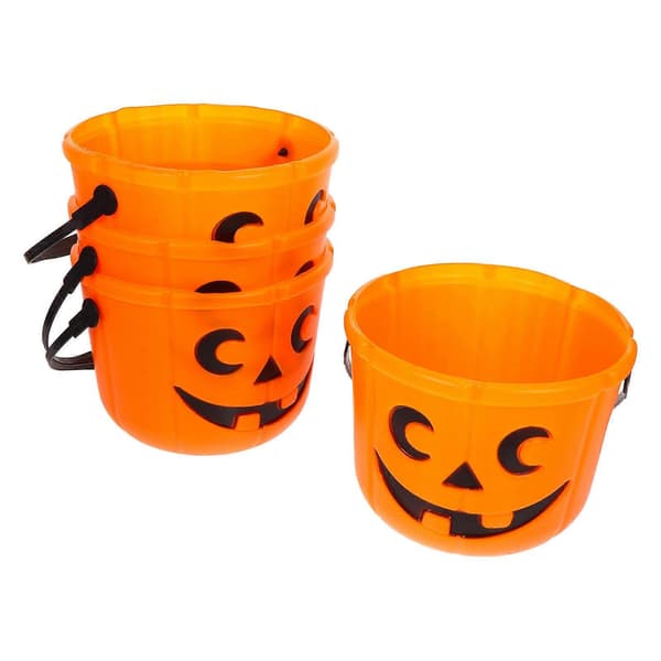 Oransje gresskarbøtter til oppbevaring, 4 stk. Halloween-godteriholdere