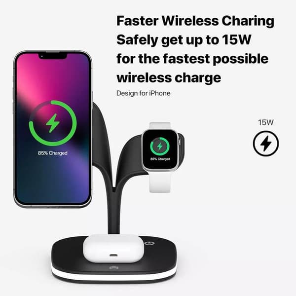 Ladestation til iPhone, Apple Watch & AirPods - Induktion Sort Svart