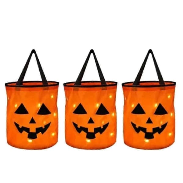LED-lys Halloween gresskar godteribøtte for knask eller knep-fest