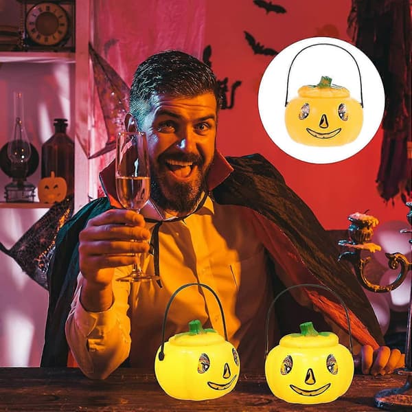 LED Halloween Græskar Lanterne 2 stk. Lysende Jack O Lantern Halloween Slikskål Spand Græskar Havelampe Pynt Til Thanksgiving Høstfest De