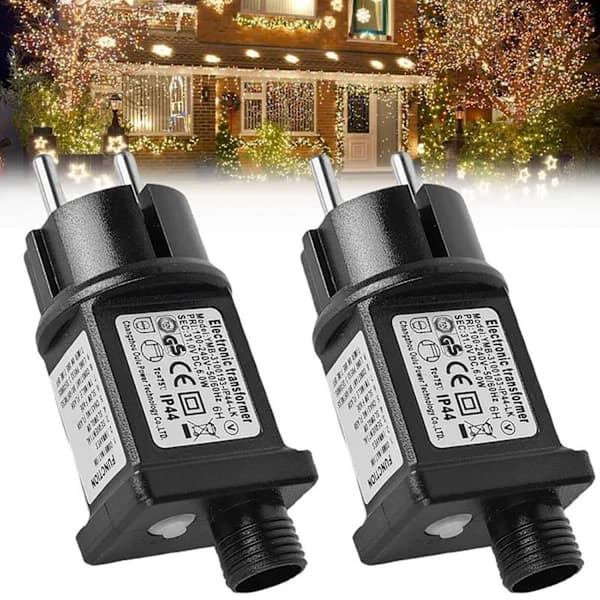 2-pak 24V 6W LED Transformator, Lavspændingsadapter IP44 med 8 Tilstande, Timer og Hukommelsesfunktion til Lysstreng