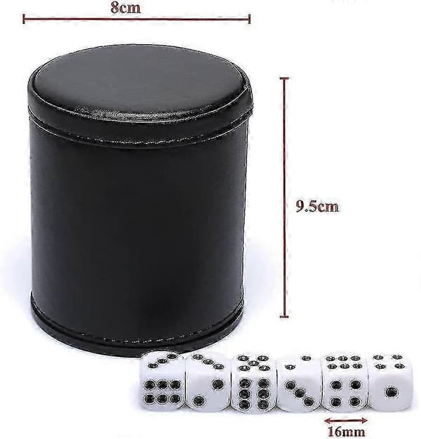 Terningbæger i kunstlæder med fløjlsinteriør, lydløst, til Liars Dice brætspil