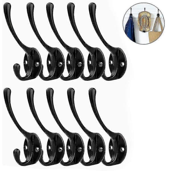 10-pack rustika klädkrokar väggmonterade kraftiga dubbelkrokar retro Black