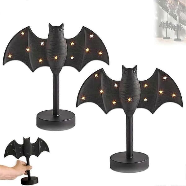 Flaggermus-lysestake, svarte Halloween-flaggermus-lysestaker med LED-lys, borddekorasjon lysestake