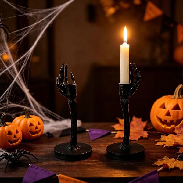 Gotisk lysestake - Skummel skjeletthånd-lysestake for kronelys - til Halloween-bordpynt B