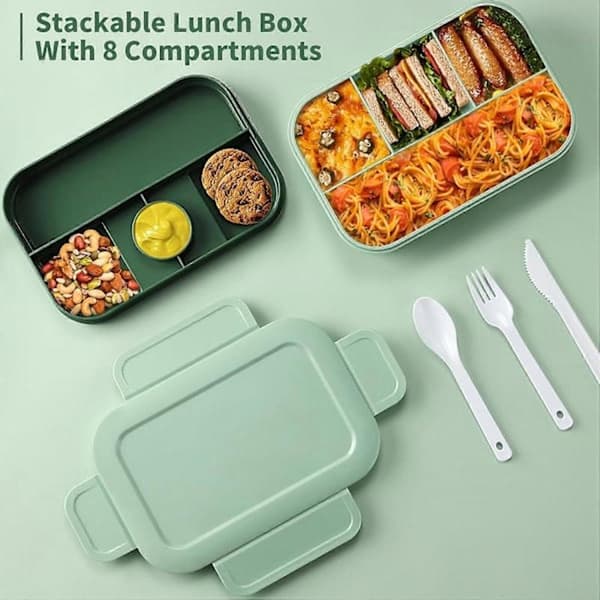 Bento Lunch Boxes, 2000 ml Large Bento Box Lunch Containers for Adults Kids, Stackable Japanese Bento Box with 8 Compartments