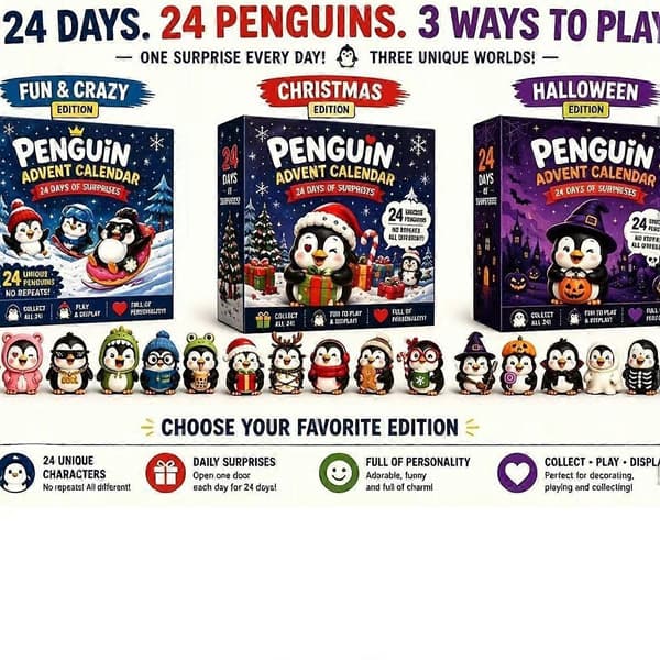 Julnedräkningskalender Blind Box Present-set – 24 platta akrylpingviner (Modern minimalistisk stil) A
