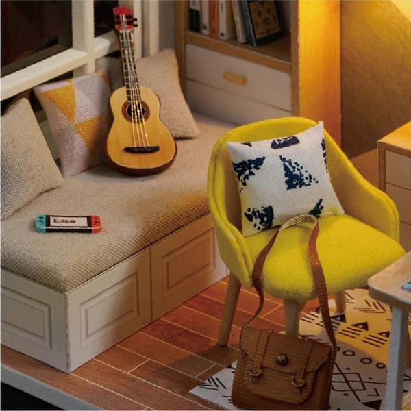 1:32 DIY Trä Miniatyr Dockhus Kit Solskensstudierum Hantverk A