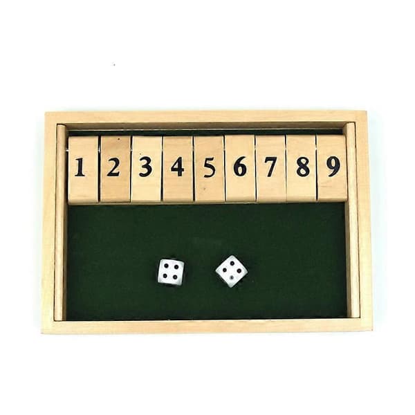 Trä Shut The Box 9 Siffror Tärningsspelbräde med 2 Trätärningar, Klassisk Bordsversion av det Populära Engelska Pubspelet