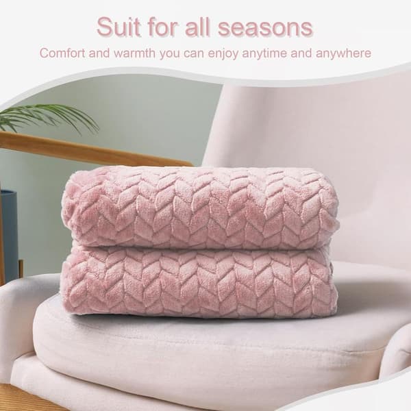 Flanellspledd, 127x178 CM sofatrekk, mykt jacquardvevd blad-mønstret pledd for sofa, rosa pledd