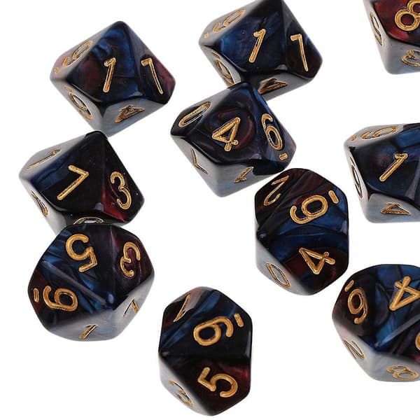 10 stk 10-sidige terninger D10 polyedriske terninger for Dungeons and Dragons brettspill rød blå