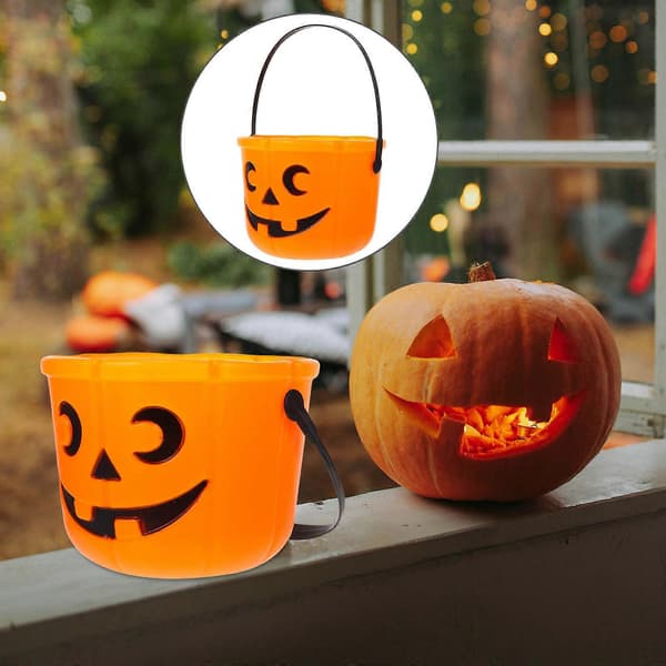 Orange Halloween græskarsspande til opbevaring, 4 stk. bærbare slikbeholdere til børn
