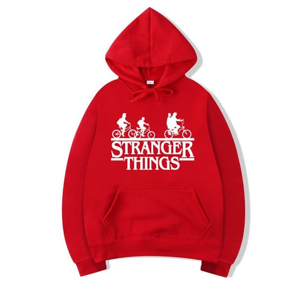 Stranger Things Trykte Hættetrøjer Sort Bælte Sweatshirts Dame - Rød Red S