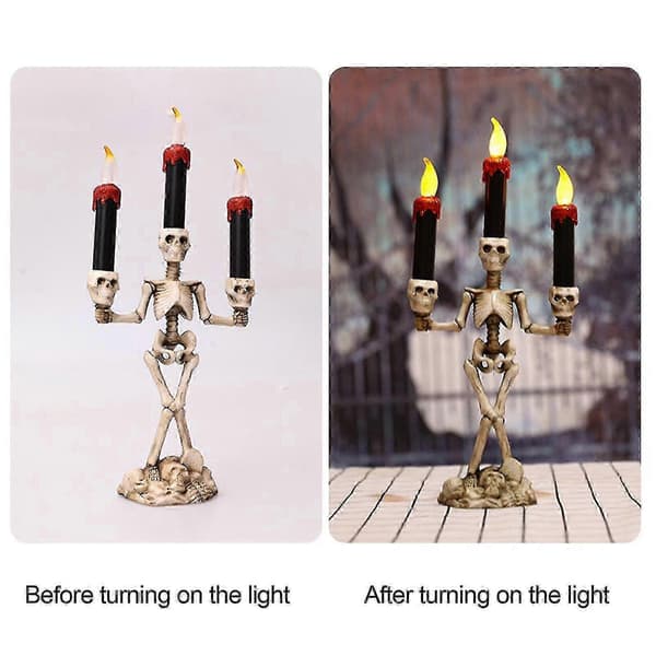 Flammefri Halloween-lys med hodeskalle-base - Trygg dekorasjon for fester silver