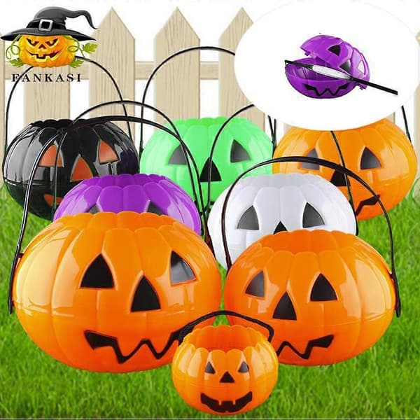 Halloween gresskarbøtte i plast for oppbevaring, 3-pakning