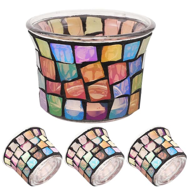 Gylne glasslysestaker til dekorasjon, 4 stk. mosaikk-telysholdere
