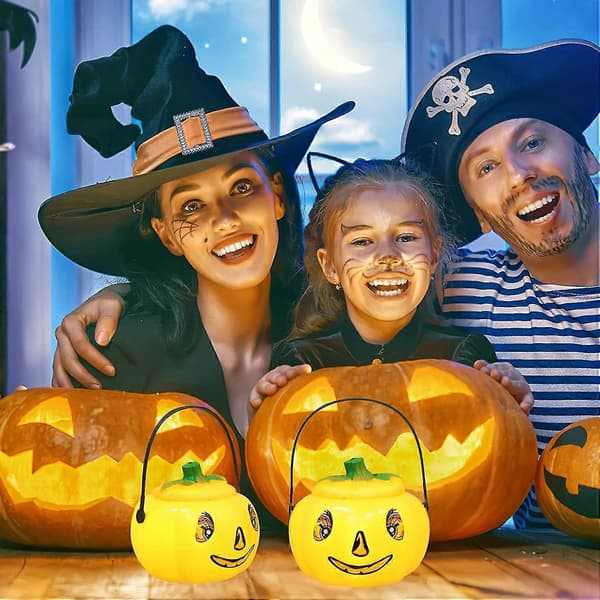 LED Halloween Græskar Lanterne 2 stk. Lysende Jack O Lantern Halloween Slikskål Spand Græskar Havelampe Pynt Til Thanksgiving Høstfest De