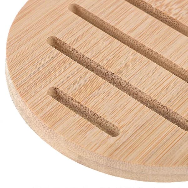 Bambus Brikker Rundt Sett for Varme Retter med 2 stk Isolasjonsputer Khaki 10.00X10.00X0.80CM