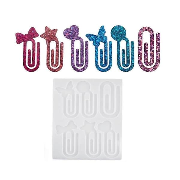Jumbo Papirclips Hjerteforme i Resin, 6-Huls Epoxy Resin Forme til Bogmærker 2pcs
