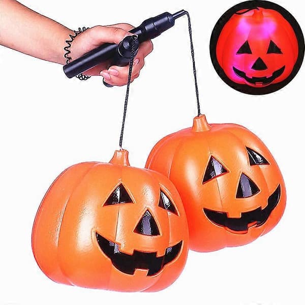 1/2 stk. bærbar lysende gresskarlykt 17 cm gresskarbøtte blinkende barneleker Halloween 2pcs