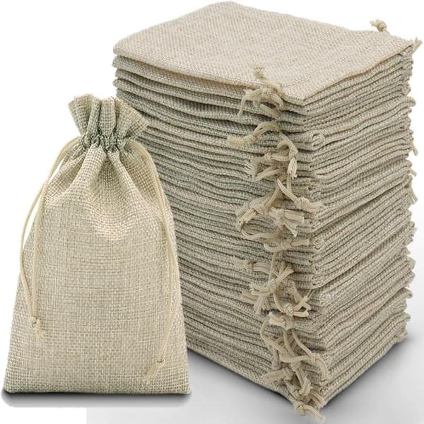 30-pack Intckwan jutevävspåsar, 10x15 cm, små presentpåsar med dragsko