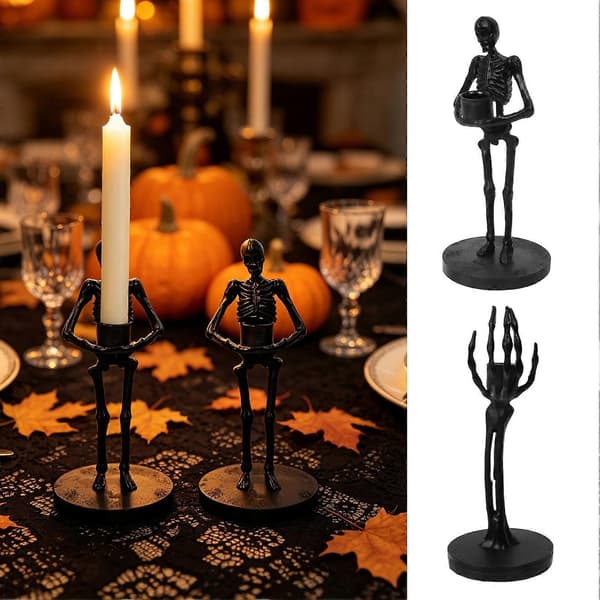 Gotisk lysestake - Skummel skjeletthånd-lysestake for kronelys - til Halloween-bordpynt B