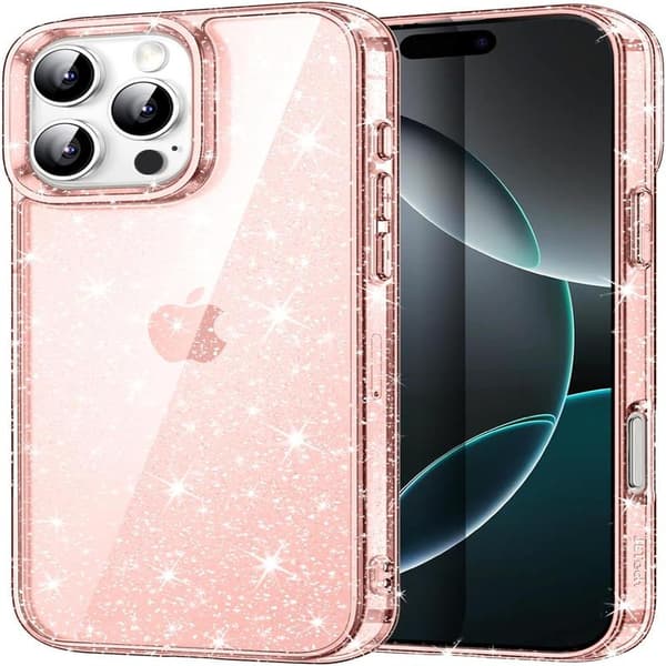 Glitterdeksel for iPhone 16 Pro MAX 6,9 tommer, Støtsikkert Bling Sparkle-deksel, Søtt Glitrende for Jenter og Kvinner