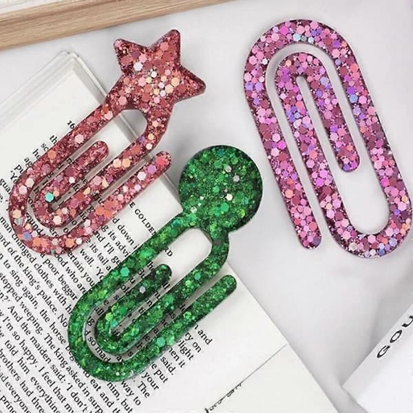 Jumbo Papirclips Hjerteforme i Resin, 6-Huls Epoxy Resin Forme til Bogmærker 2pcs