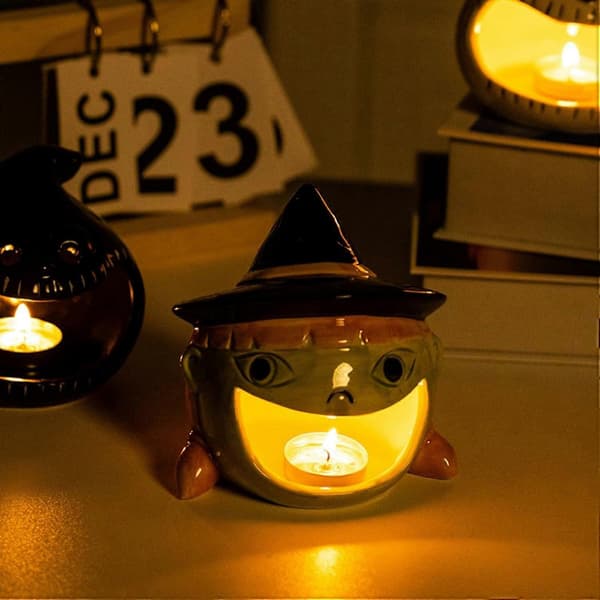 Halloween-lysestaker med festlig gresskardesign for borddekorasjon inne og ute