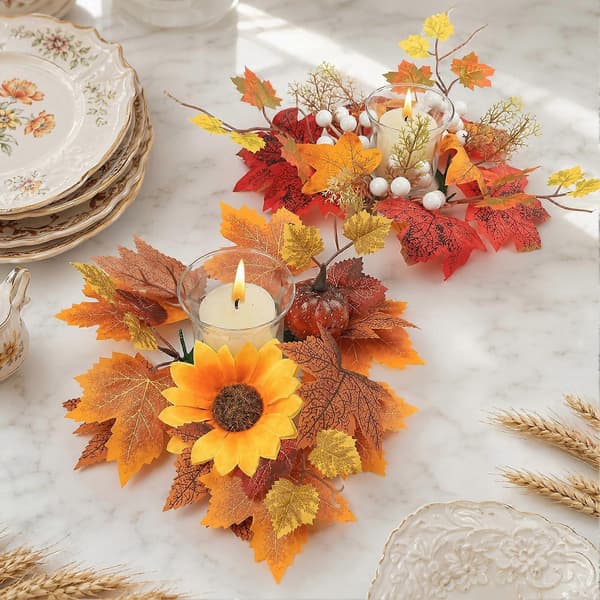 Lønneblad-lysestakering - for borddekorasjon til Thanksgiving og Halloween B