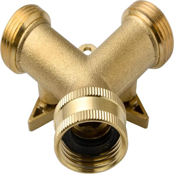 2-vejs messinghane - Y-ventil slangedeler havehane kobling manifold 3/4\" messing slangekoblinger