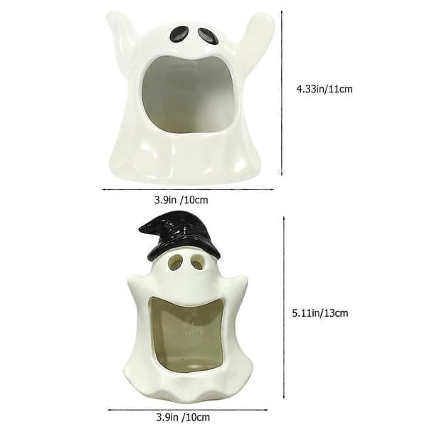 Spøkelse telysholder keramikk Halloween lysestake dekorasjon 2 stk