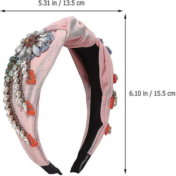 Retro Bred Hårbøyle Boho Rhinestone Pannebånd Stoff Krystall Diamant Hodeplagg - Q1 pink