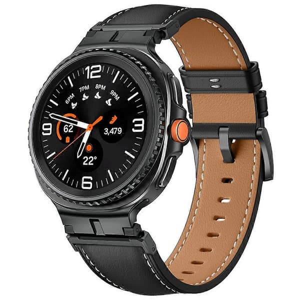 Urrem til Samsung Galaxy Watch8 44mm / 40mm / Watch8 Classic 46mm Metalforbindelse Ægte Læderrem Sort