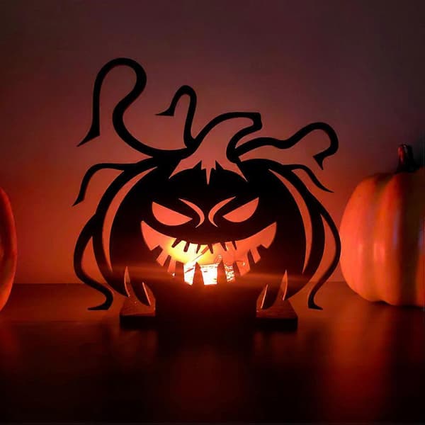 Halloween gresskar-lysestake til dekorasjon, 8 stk. svarte tre-lysestaker
